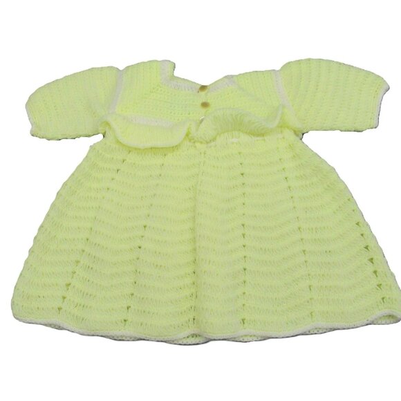 Hand Knit Baby Doll Dress With Pom-Poms & Ruffled Trim - Picture 2 of 15